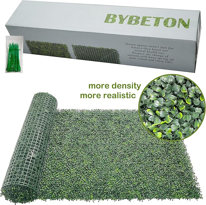 Bybeton Artificial Plant Screen,60"x120" (50 sqft) UV-Anti Faux Boxwood Leaves Grass Wall Panels for Patio Balcony Privacy, Garden, Backyard Greenery Wall Backdrop and Fence Decor
