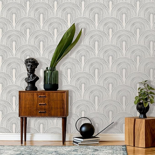 Minimalist Peel and Stick Wallpaper | Removable Self Adhesive Scandinavian Mural | Natural Boho Lines (Sample 24" W x 12" H)
