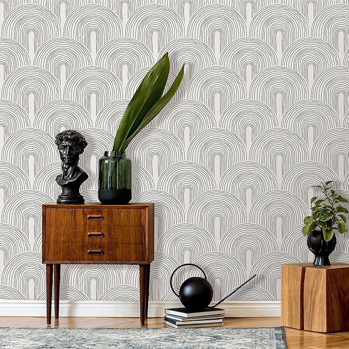 Minimalist Peel and Stick Wallpaper | Removable Self Adhesive Scandinavian Mural | Natural Boho Lines (1 roll 24" W x 96" H)