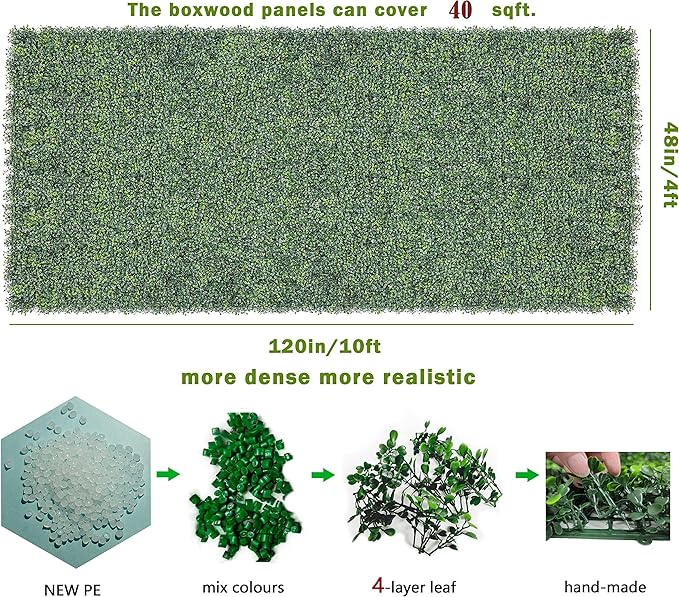 Bybeton Artificial Boxwood Hedge Panel Roll, 48"x120" (40 sqft) UV-Resistant Faux Ivy Privacy Screen for Fence, Garden, Patio, Balcony, Backyard – Realistic Greenery Wall Decor