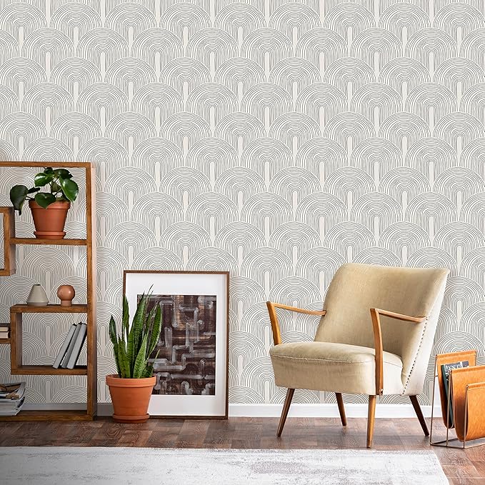 Minimalist Peel and Stick Wallpaper | Removable Self Adhesive Scandinavian Mural | Natural Boho Lines (1 roll 24" W x 132" H)
