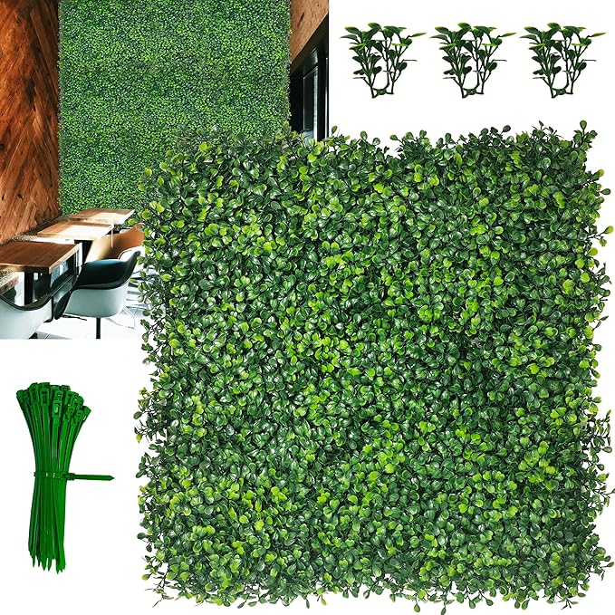 Artificial Boxwood Panels: 20"x 20"(16P) 4-Layer Leaf UV-Protected Grass Wall Backdrop Panels for Outdoor, Indoor, Garden&Fence Covering Privacy, Backyard and Decor