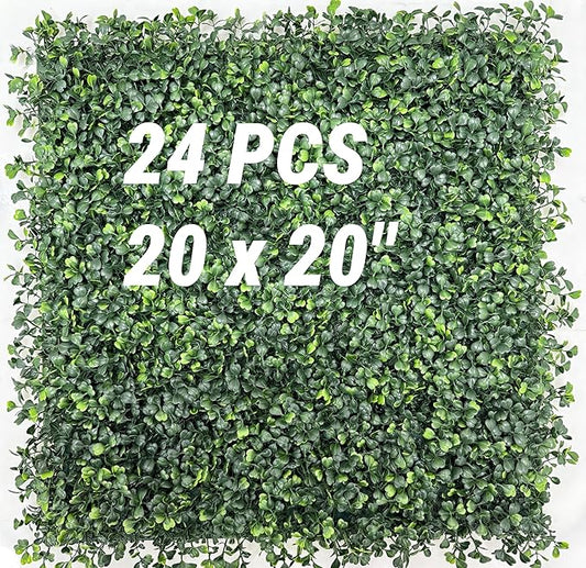 Grass Wall Panels,24Pcs 20 * 20" Greenery Wall Panels Garden Fence, for Indoor Outdoor Artificial Boxwood Wall Privacy Hedge Screen for Backyard, Faux Green Grass Wall Backdrop Patio Party