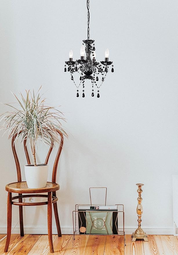 LaLuLa Black Chandelier Small Crystal Chandelier Lighting Mini Acrylic Chandeliers 4 Light Modern Pendant Light Fixtures for Bedroom