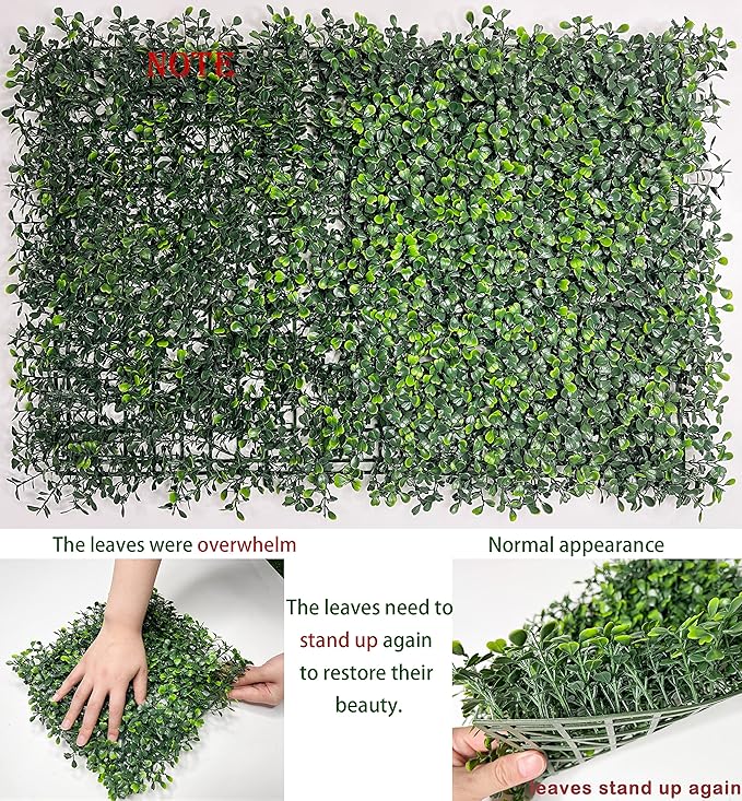 Bybeton Artificial Boxwood Panels,24"x 16" (12pc) 4-Layer Leaves UV-Anti Greenery Grass Wall Backdrop for Indoor Outdoor Privacy Protected and Garden, Balcony,Privacy Fence Screen Decor