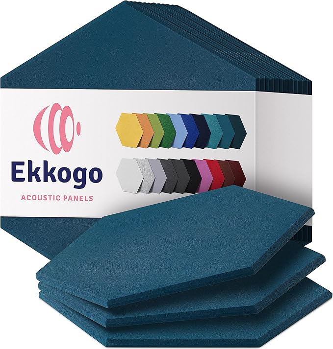 Acoustic Panels 12-Pack - 14"X12.1"X0.4" Sound Panels - High Density Sound Dampening - Ocean Turquoise Hexagon