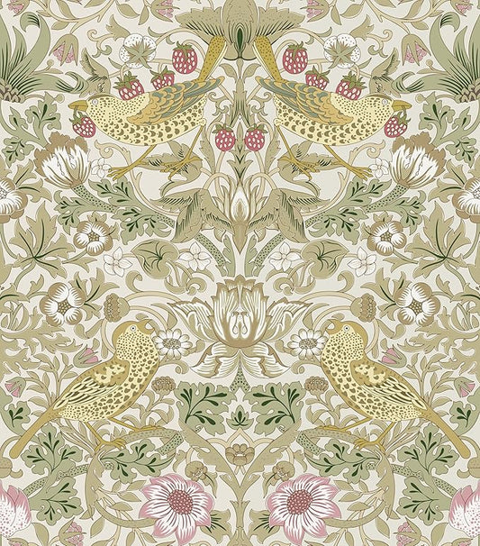 17.7x394 in White Peel and Stick Wallpaper Floral Wallpaper Flower/Strawberry/Bird Wallpaper Self Adhesive Contact Paper Removable Wall Paper for Living Room Dining Room Kitchen Decor