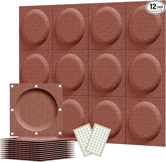 Acoustical 3D Wall Panels, 12 Pack 12''x12'' Circle Art Acoustic Panels for Interior Wall Decor, Decorative Acoustic Panels, Acoustic Wall Panels, Sound Absorbing Wall 3D Art (Cocoa)