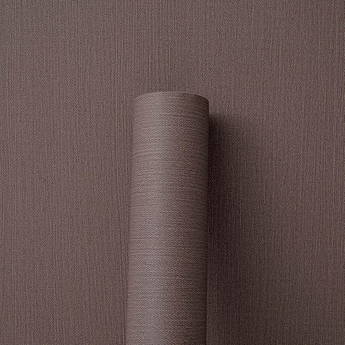 24"x393" Brown Grasscloth Peel and Stick Fabric Textured Contact Paper Linen Wallpaper Vintage Matte Frosted Waterproof Luxury Wallpaper for Bedroom Bathroom Kitchen (Dark Brown)
