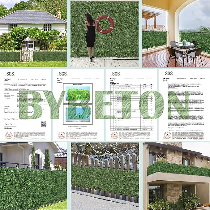 Bybeton Artificial Grass Wall Panels,20"x 20" (12Pcs) UV-Anti Boxwood Panels Greenery Wall Backdrop for Indoor Outdoor Privacy Protected and Garden, Balcony,Privacy Fence Screen Décor