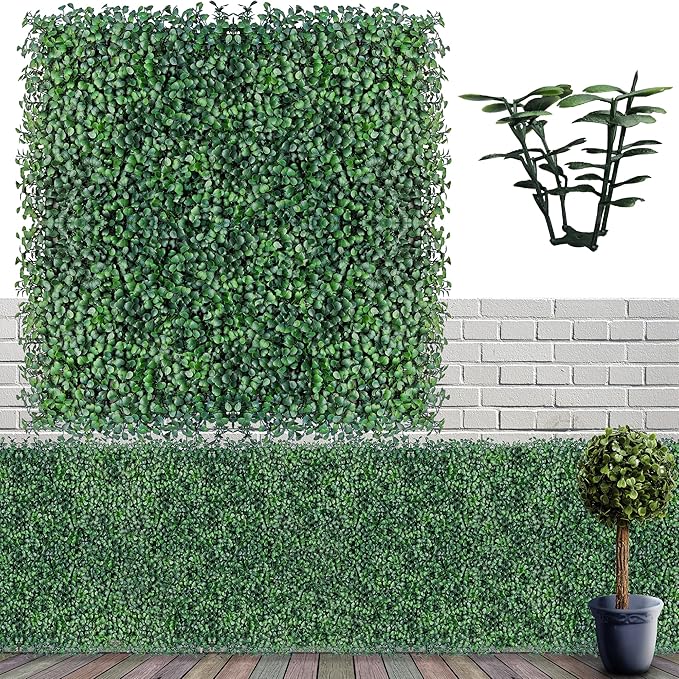 Artificial Boxwood Hedge Wall Panels: 20 X 20 in 14P UV-Anti More Dense Greenery Grass Wall Backdrop Panels for Indoor Outdoor Green Home Decor & Ivy Fence Covering Privacy