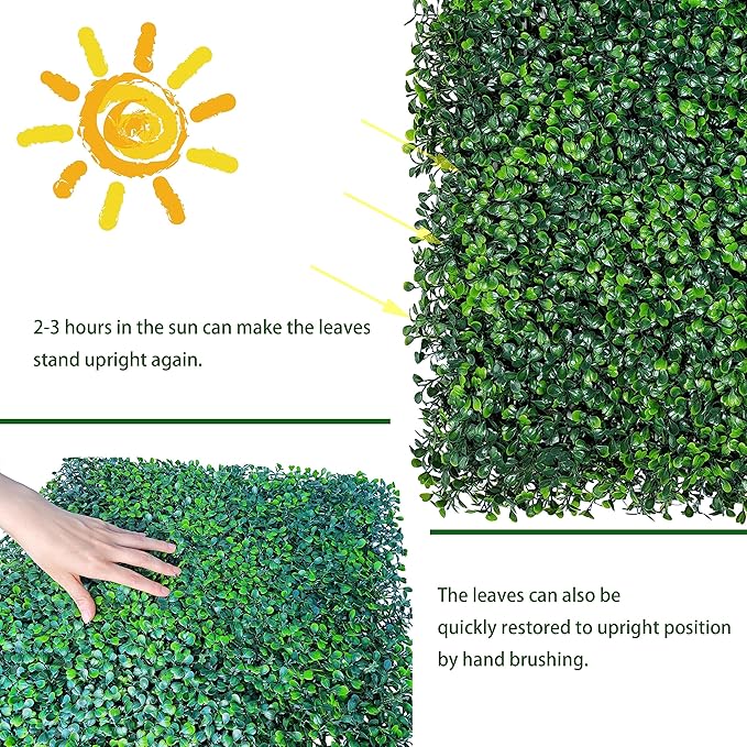 Artificial Grass Wall Panel Backdrop,10 X 10 in 16P(11.2 sqft) UV-Anti Greenery Boxwood Panels for Indoor Outdoor Green Wall Decor & Ivy Fence Covering Privacy