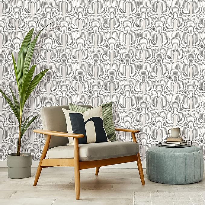 Minimalist Peel and Stick Wallpaper | Removable Self Adhesive Scandinavian Mural | Natural Boho Lines (1 roll 24" W x 48" H)