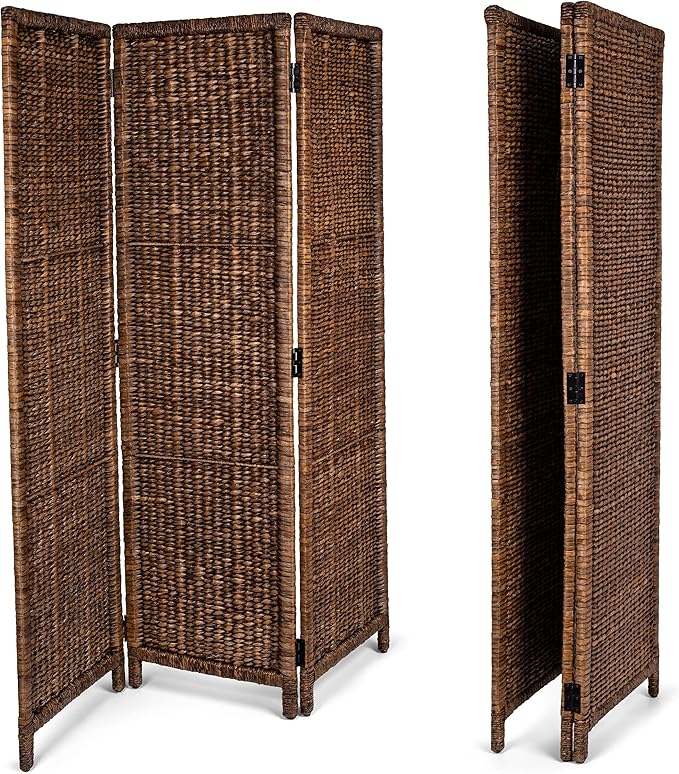 BIRDROCK HOME 3 Panel Seagrass Room Divider - Brown Wash - Folding Sections - Partition Screen - Hand Woven Abaca - Home Decor