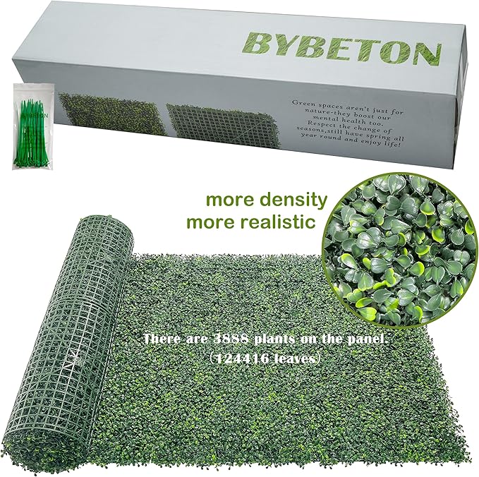 Bybeton Artificial Ivy Privacy Fence Screen,40"x120" (33.33 sqft) UV-Anti Faux Boxwood Roll Grass Wall Panels for Patio Balcony Privacy, Garden, Backyard Greenery Wall Backdrop and Fence Decor