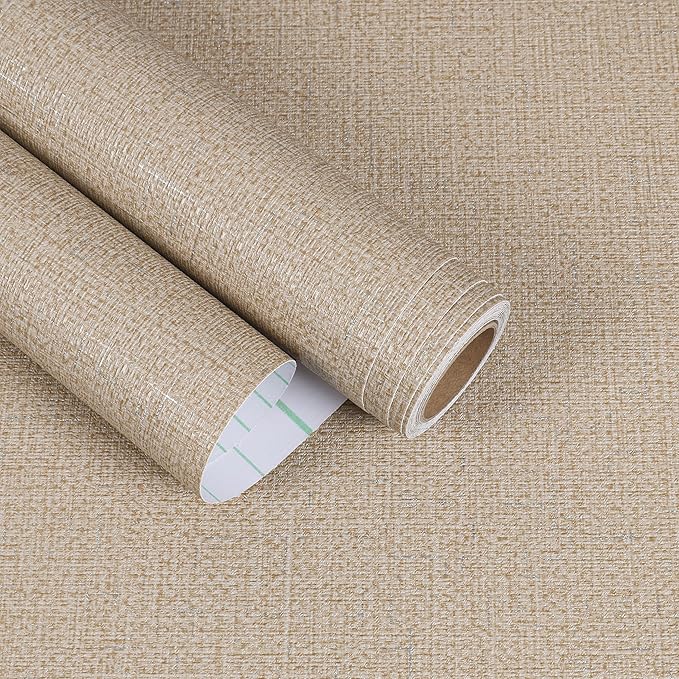 Beige Grasscloth Peel and Stick Wallpaper Prepasted Faux Grass Cloth Textured Wallpaper 15.7"x160" Removable Woven Linen Vinyl Wrap Waterproof Beige Contact Paper for Walls Living Room Shelf