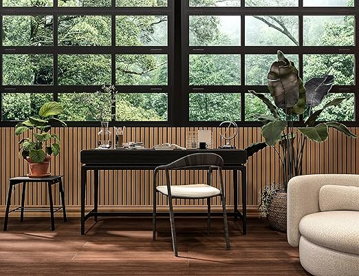 106” x 12.6” Acoustic Wood Wall Paneling, Decorative Sound Proof Panels for Walls and Ceilings, 3D Slat Wood Wall Panels (Set of 40) (American Oak)