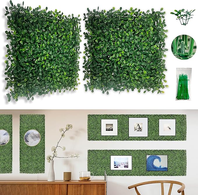 Bybeton Artificial Boxwood Wall Panels,10"x 10"(20pc) Boxwood Faux Grass Wall Panels for Interior Wall, Backdrop Wall,Garden Wall and Indoor Outdoor Plants Decor