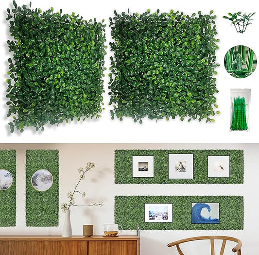 Bybeton Artificial Boxwood Wall Panels,10"x 10"(20pc) Boxwood Faux Grass Wall Panels for Interior Wall, Backdrop Wall,Garden Wall and Indoor Outdoor Plants Decor