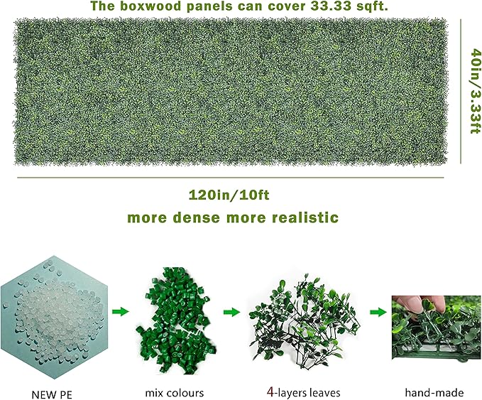 Bybeton Artificial Ivy Privacy Fence Screen, 40"x120" (33.33 sqft) UV-Anti Faux Boxwood Leaves Grass Wall Roll for Patio Balcony Privacy, Garden, Backyard Greenery Wall Backdrop and Fence Decor