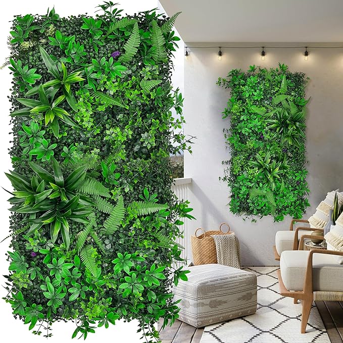 Artificial Greenery Wall Panels: 20"x 20" 2P UV-Anti Faux Green Grass Wall Privacy Backdrop Fence Screen for Garden Fence Covering Privacy, Outdoor Indoor Home Decor