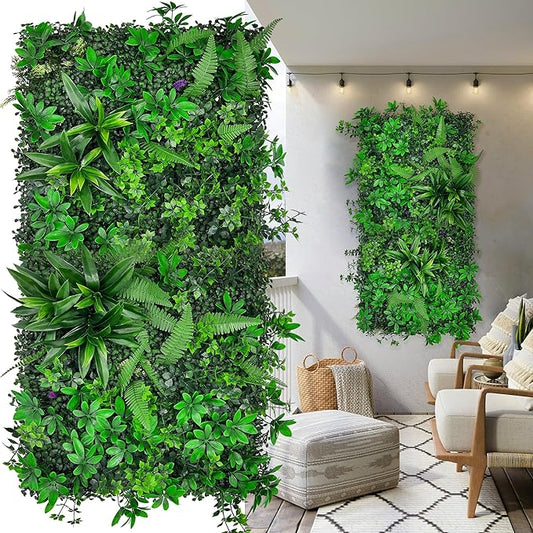 Artificial Greenery Wall Panels: 20"x 20" 2P UV-Anti Faux Green Grass Wall Privacy Backdrop Fence Screen for Garden Fence Covering Privacy, Outdoor Indoor Home Decor
