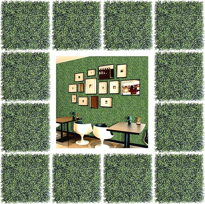Bybeton Artificial Grass Wall Panels,20"x 20" (12Pcs) UV-Anti Boxwood Panels Greenery Wall Backdrop for Indoor Outdoor Privacy Protected and Garden, Balcony,Privacy Fence Screen Décor
