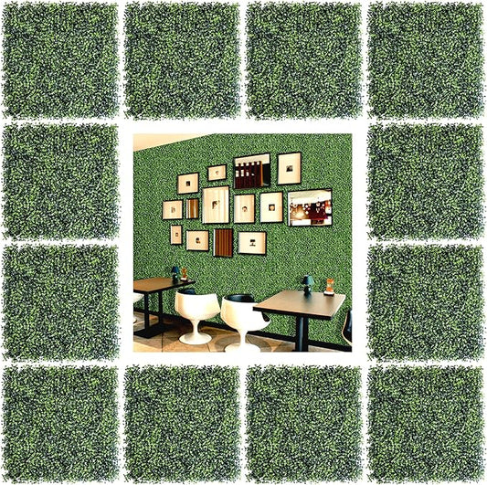 Bybeton Artificial Grass Wall Panels,20"x 20" (12Pcs) UV-Anti Boxwood Panels Greenery Wall Backdrop for Indoor Outdoor Privacy Protected and Garden, Balcony,Privacy Fence Screen Décor